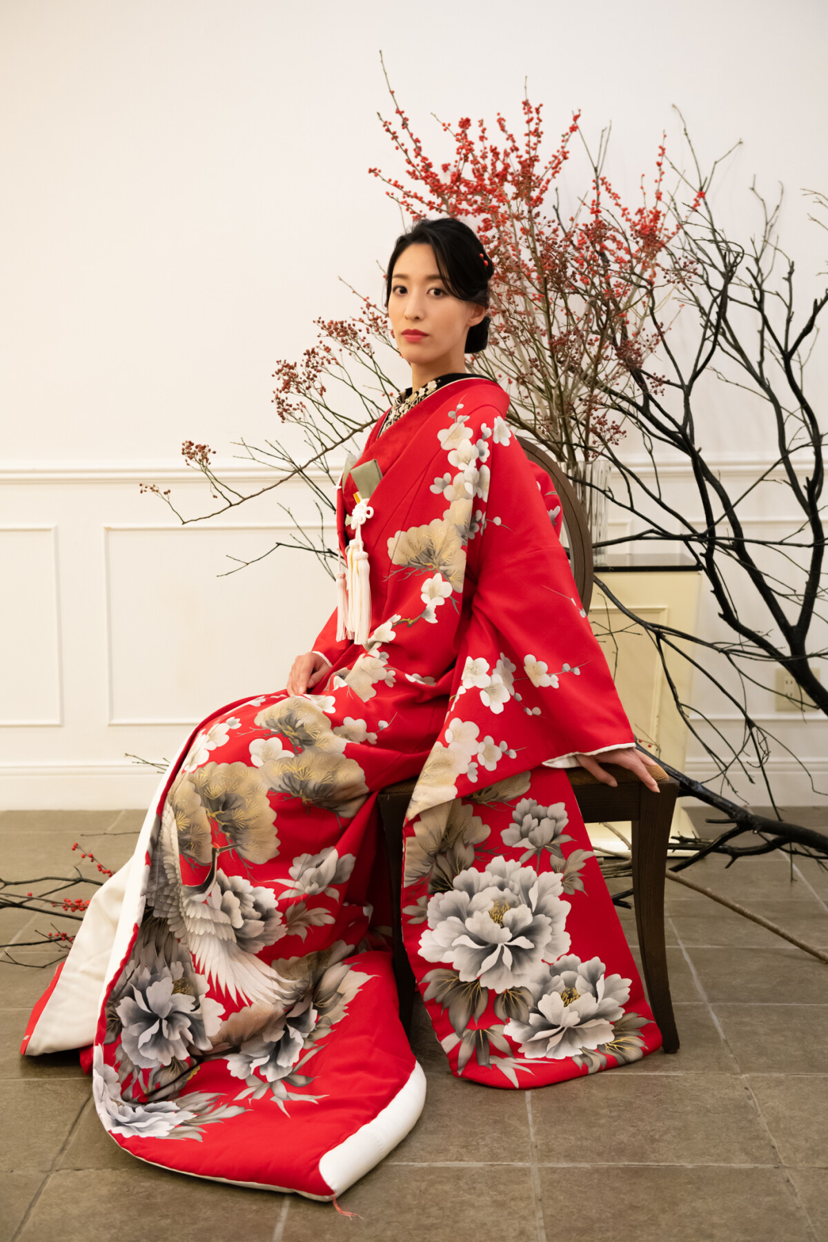 墨絵・慶びの紅