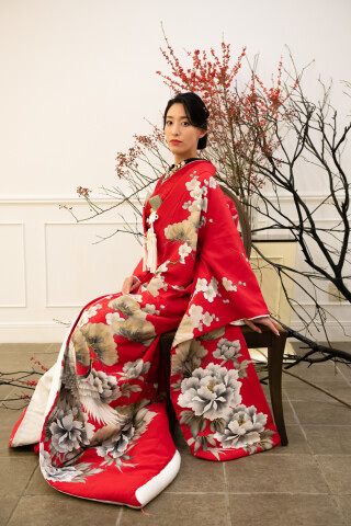 墨絵・慶びの紅